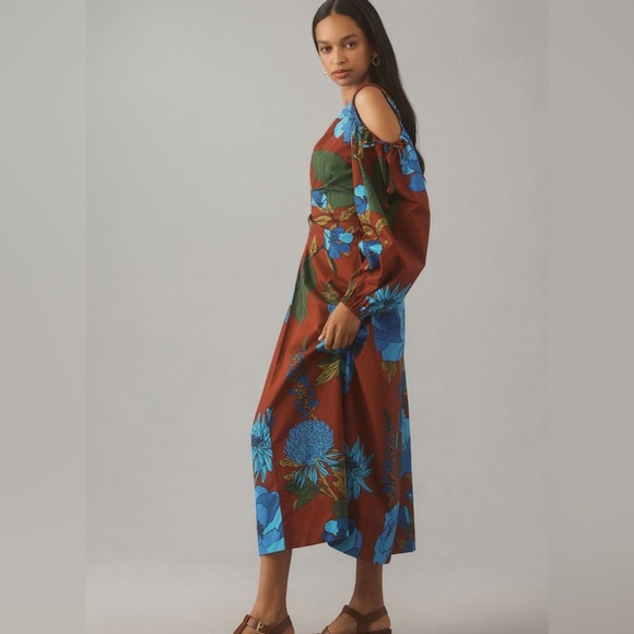 NWT Farm Rio Long-Sleeve V-Neck Midi Dress - Size Medium - Picture 3 of 15